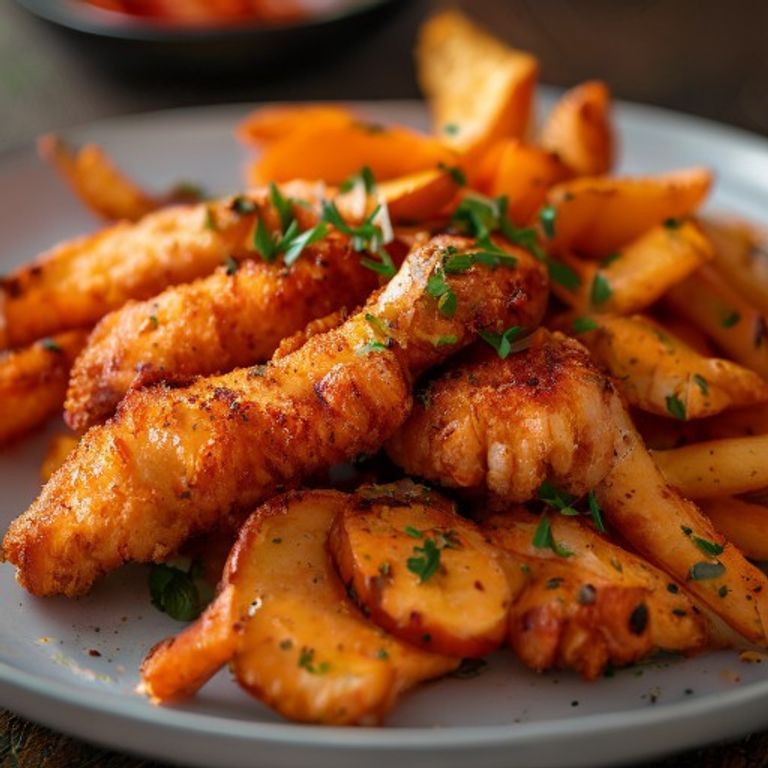 Crispy Baked Chicken Tenders with Sweet Potato Fries