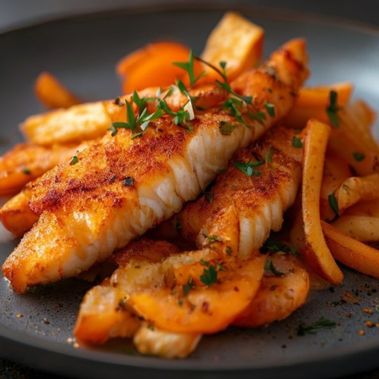 Crispy Baked Fish Sticks with Sweet Potato Fries